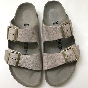 BIRKENSTOCK Arizona Washed Metallic Rose Gold 37